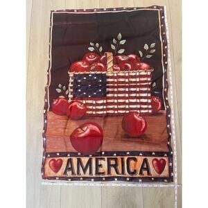Vintage Outdoor Porch Flag American Flag Basket of Red Apples Patriotic JL
